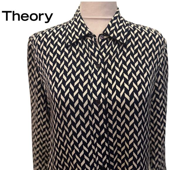 🎉 3 for $21 🎉 Damaged Theory Black & Tan Chevron Button Down Blouse Medium - Picture 3 of 10
